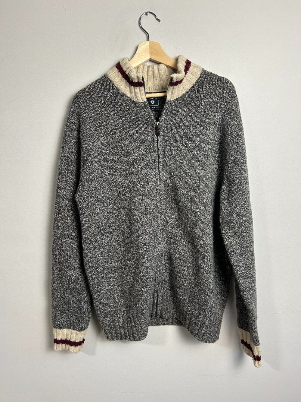 Gray Hudson North "Sock Monkey" Marled Full Zip Knit Sweater | Size M